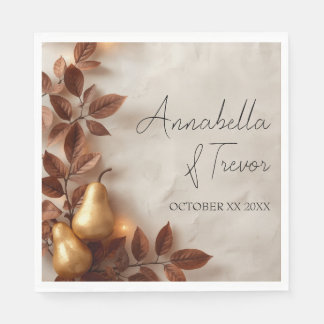 Gold Pears & Olive Leaves Autumn Custom Name Napkin