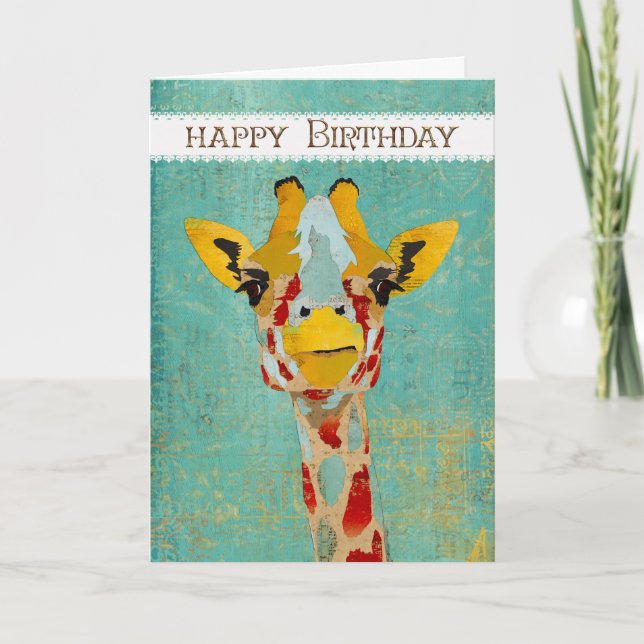 Gold Peeking Giraffe  Birthday Card (Front)