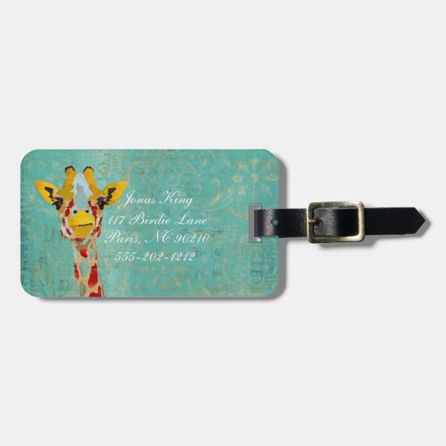 Gold Peeking Giraffe  Luggage Tag (Front Horizontal)