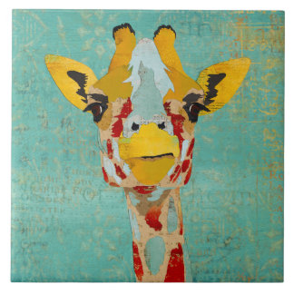 Gold Peeking Giraffe Tile