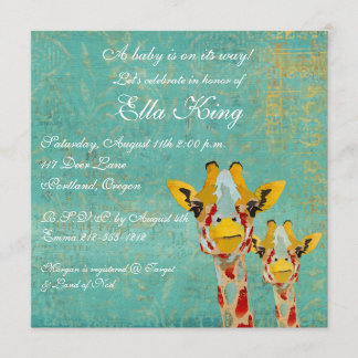 Gold Peeking Giraffes  Baby Invitation