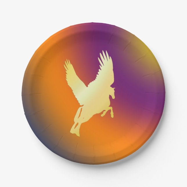Gold Pegasus Flying Into Sunrise Paper Plate (Front)
