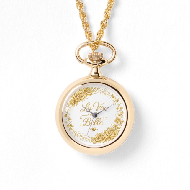 Gold pendant watch "La Vie Belle" with a luxurious (Front)