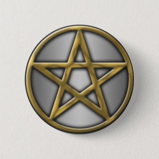 Image of Gold Pentacle on Silver 6 Cm Round Badge