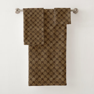 Gold Pentacles On Brown Bath Towel Set