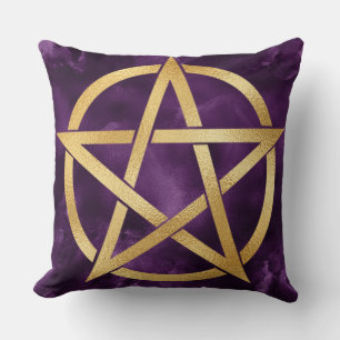 Gold Pentagram Symbol on Purple Cushion