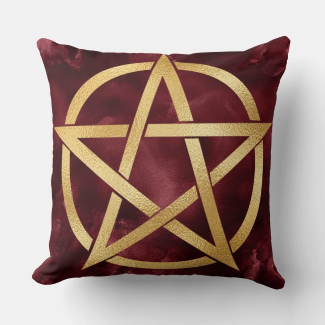 Gold Pentagram Symbol on Red Cushion (Front)