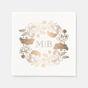 Gold Peonies - Floral Wreath Garden Wedding Napkin