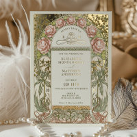 Gold Peonies Vintage Wedding Art Nouveau
