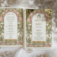 Gold Peonies Vintage Wedding Program