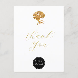 Gold Peony Business Logo Script Thank You White Postcard