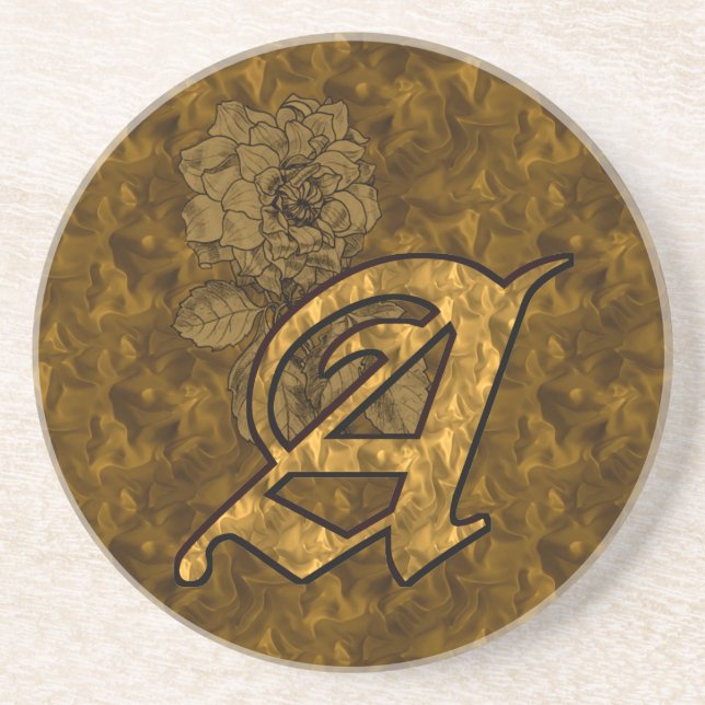 Gold Peony Elegant Monogram Initial A Coaster (Front)