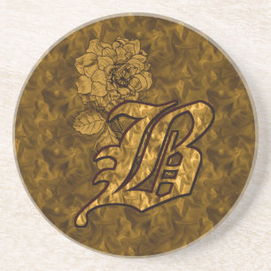 Gold Peony Elegant Monogram Initial B Coaster