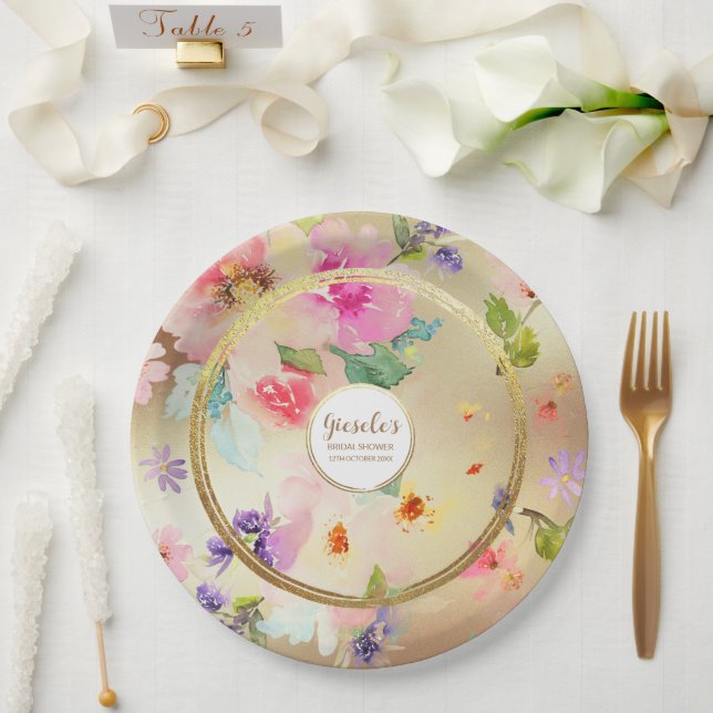 Gold Peony Floral Paper Plate (Wedding)