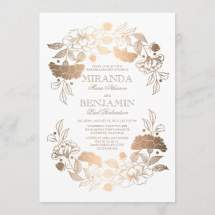 Gold Peony Floral Wreath Elegant Rehearsal Dinner Invitation