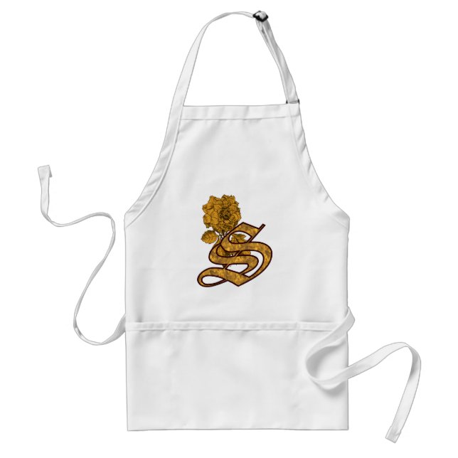 Gold Peony Monogram Initial S Standard Apron (Front)