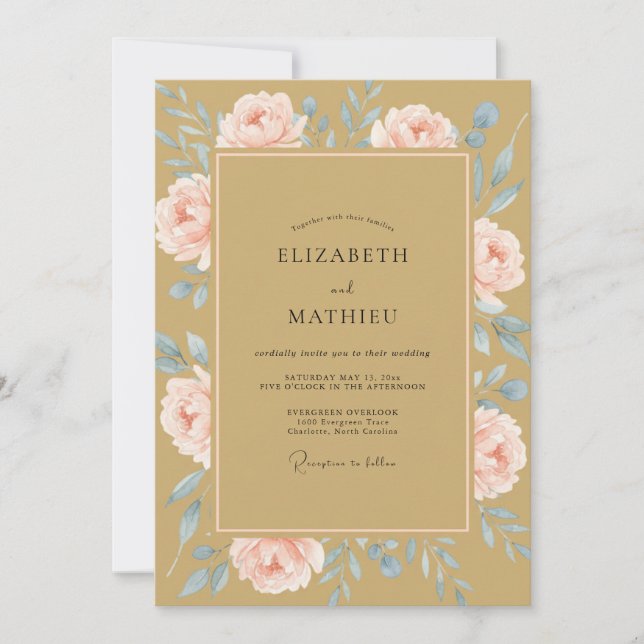 Gold Peony Painted Wedding Invitation (Front)