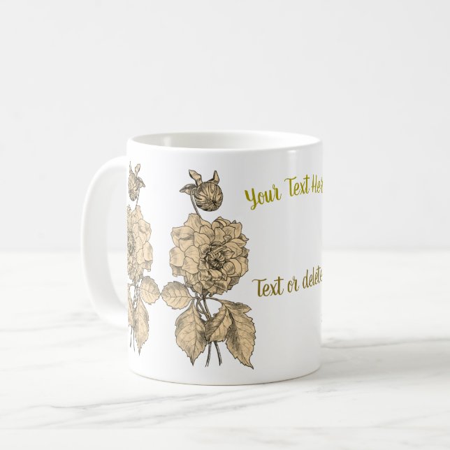 Gold Peony Personalised  Coffee Mug (Front Left)