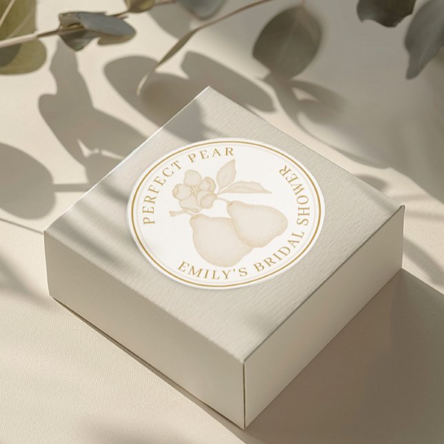 Gold Perfect Pear Bridal Shower Stickers (Favor Sticker)