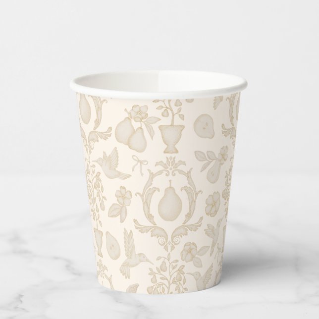Gold Perfect Pear Damask Bridal Shower Paper Cups (Left)