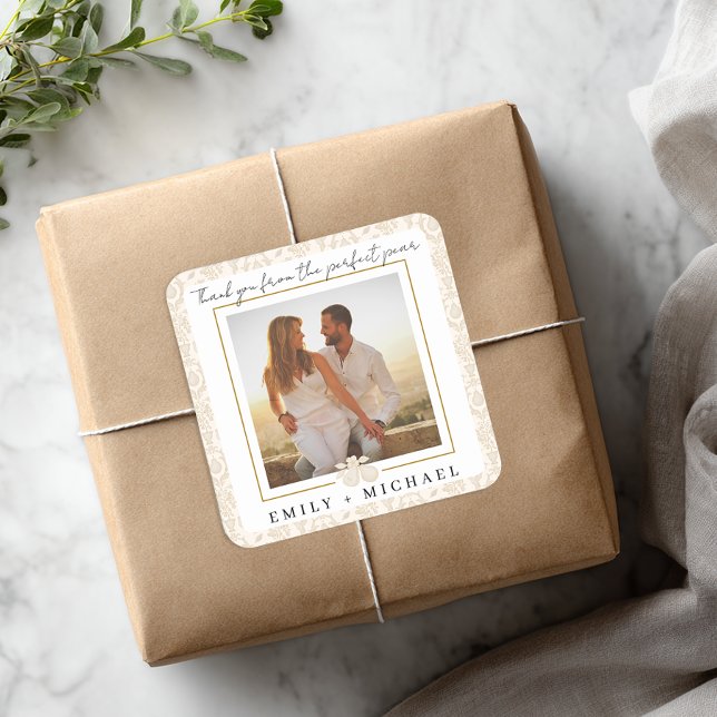 Gold Perfect Pear Photo Thank You Sticker (Photo Sticker)