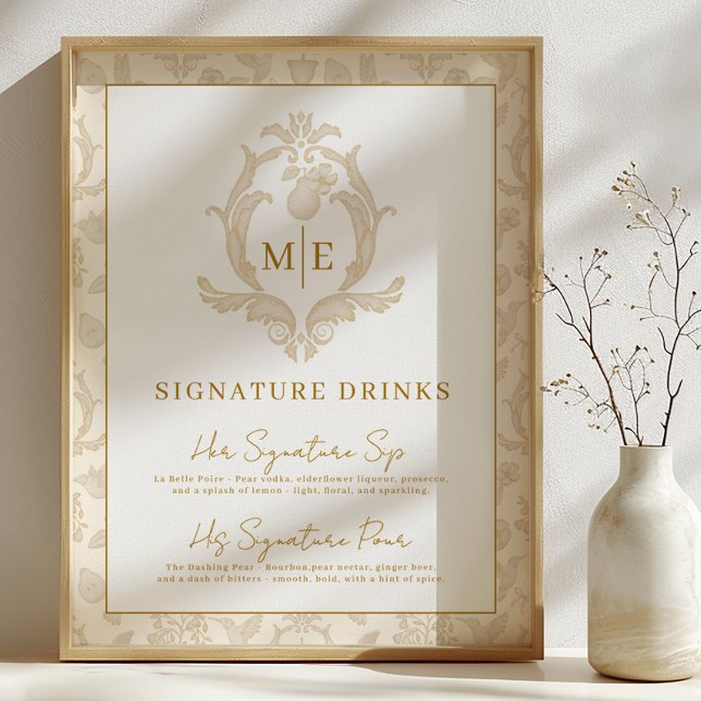 Gold Perfect Pear Signature Drinks Bar Sign (Signature Drinks Party Sign)