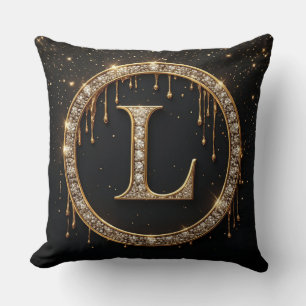 Gold Personal Initial Diamond Letter L Monogram Cushion