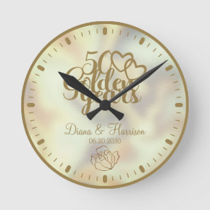 Gold Personalised 50th Anniversary Gift Round Clock