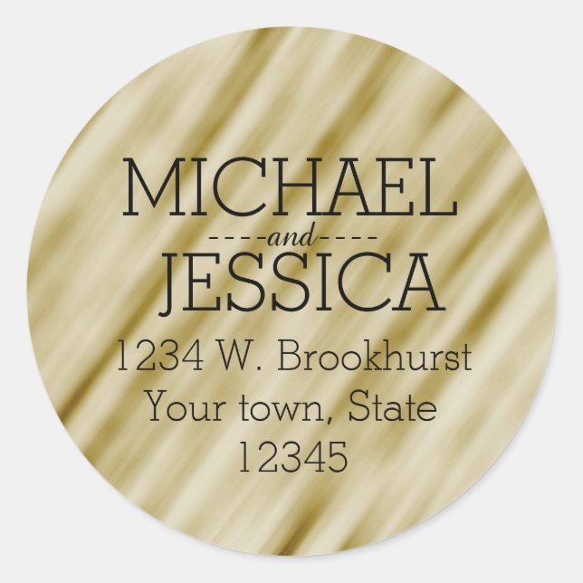 Gold Personalised address Classic Round Sticker (Front)