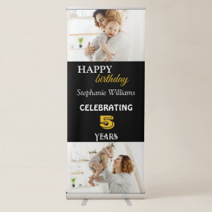 Gold Personalised Happy Birthday Photo Celebration Retractable Banner