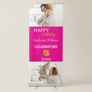 Gold Personalised Happy Birthday Photo Celebration Retractable Banner