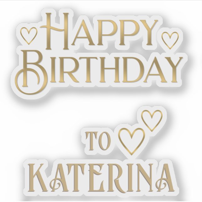 Gold Personalised Happy Birthday Stickers w Hearts (Front)