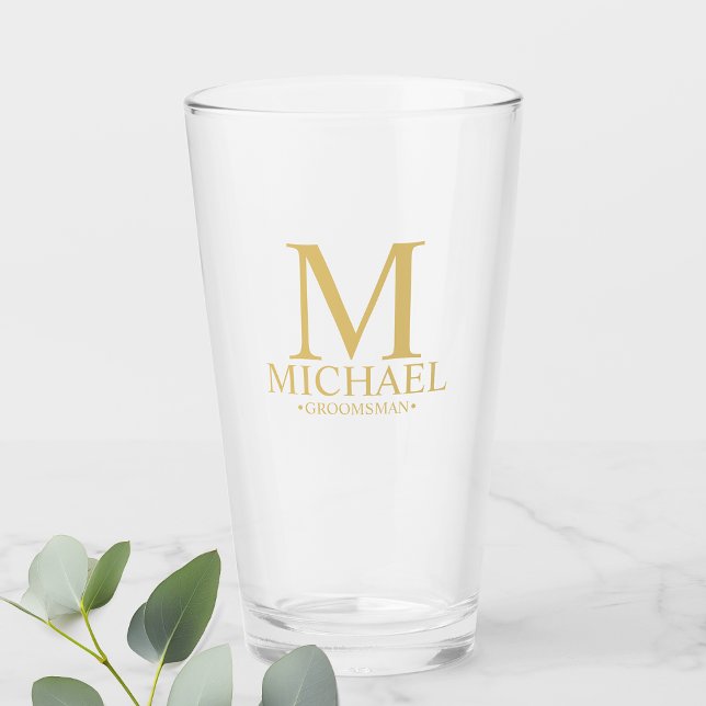 Gold Personalised Monogram and Name Groomsman Glass (Creator Uploaded)