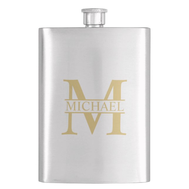 Gold Personalised Monogram and Name Hip Flask (Front)