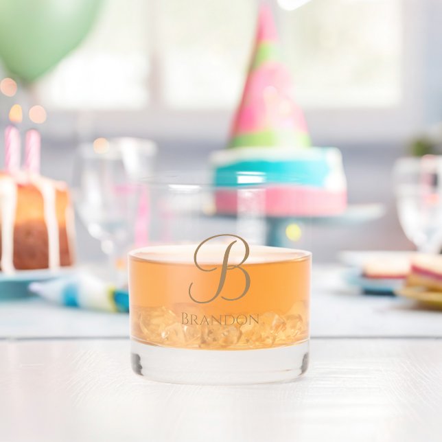 Gold Personalised Name and Monogram Whiskey Glass (Insitu (Birthday))