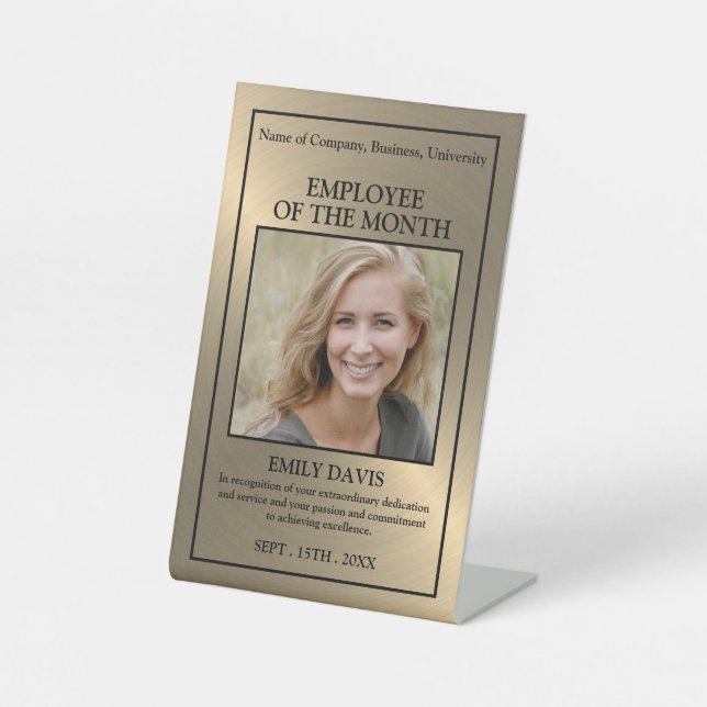 Gold/Personalised Photo - Employee Award Pedestal Sign (Front)