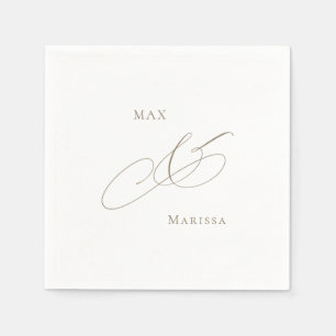 Gold Personalised White Elegant Wedding Cocktail Napkin