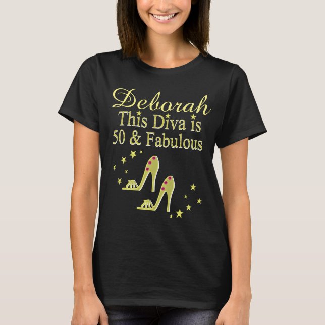 GOLD PERSONALIZED 50 AND FABULOUS T SHIRT (Front)