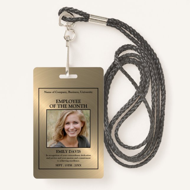 Gold/Personalized Photo - Employee Award ID Badge (Front with Lanyard)