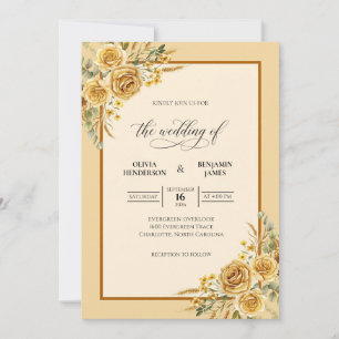 Gold Petal Champagne Wedding Invitation
