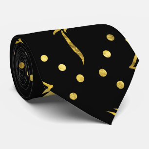 Gold Phoenix and lotus symbol pattern on black Tie