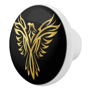 Gold Phoenix Black Elegant Accent Ceramic Knob
