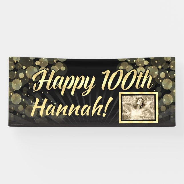 Gold Photo 100th Birthday Party Decoration Banner (Horizontal)