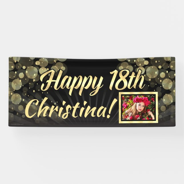 Gold Photo 18th Birthday Party Decoration Banner (Horizontal)
