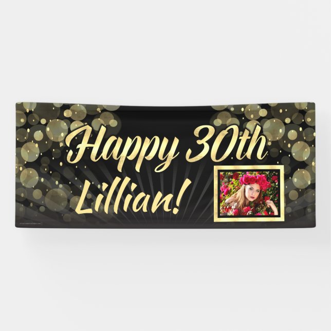 Gold Photo 30th Birthday Party Decoration Banner (Horizontal)
