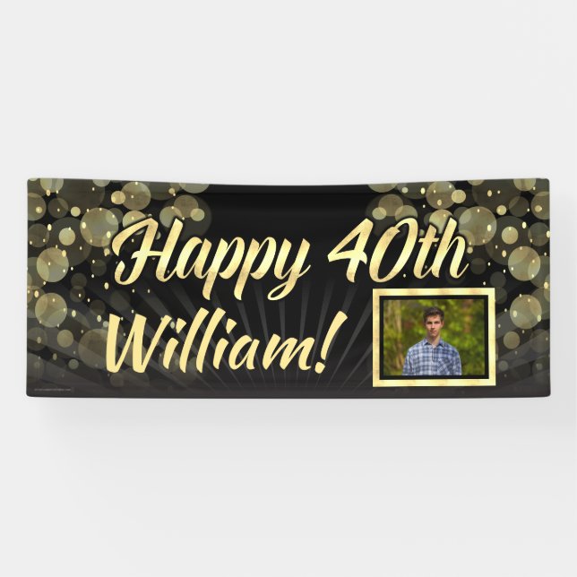 Gold Photo 40th Birthday Party Decoration Banner (Horizontal)