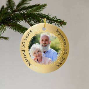 Gold photo 50th wedding anniversary ceramic tree decoration