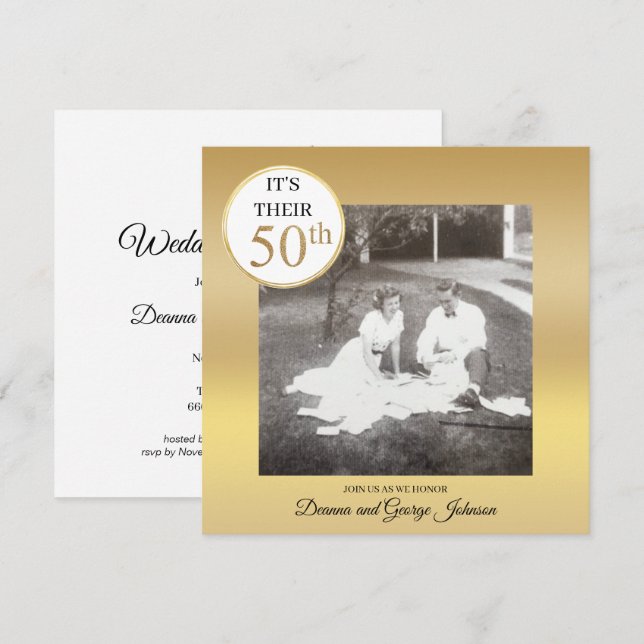 Gold Photo 50th Wedding Anniversary Invitation (Front/Back)