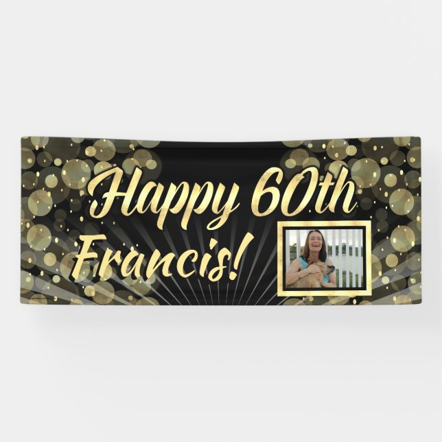 Gold Photo 60th Birthday Party Banner (Horizontal)