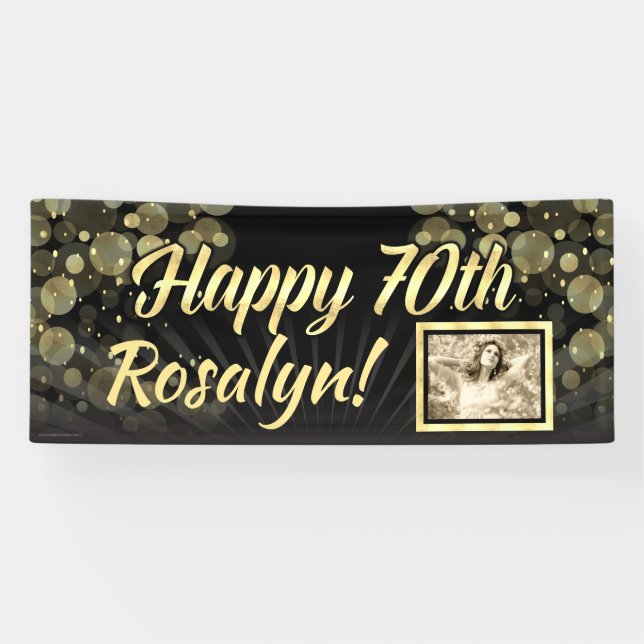 Gold Photo 70th Birthday Party Decoration Banner (Horizontal)